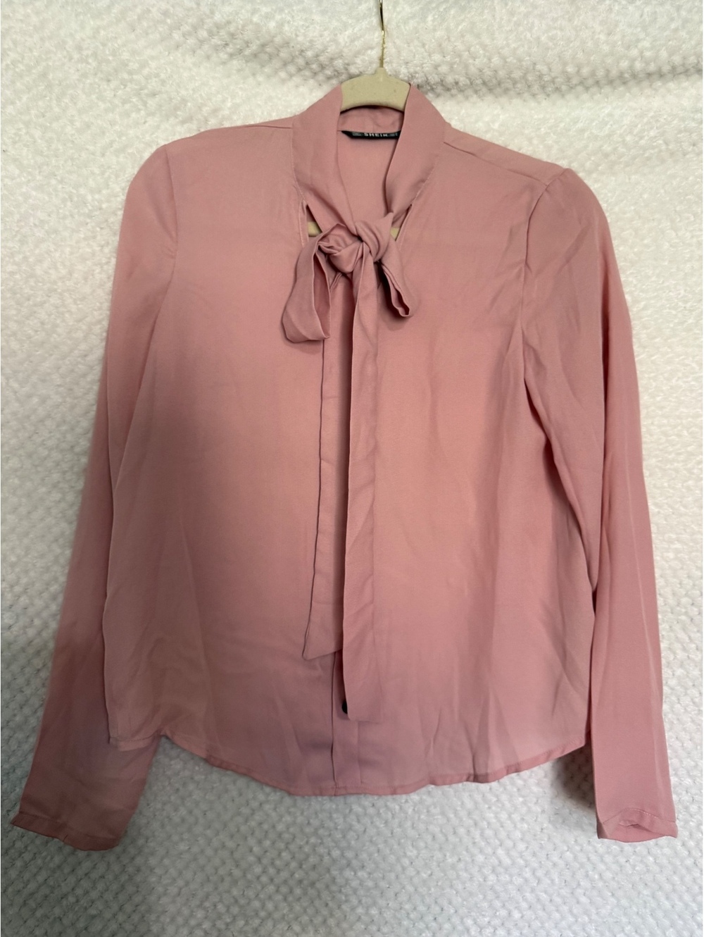 SHEIN Pink Long Sleeve Tie Neck Blouse Size S